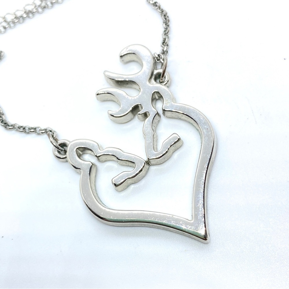 Heart Shape Deer Lovers Silver Tone Charm Pendant